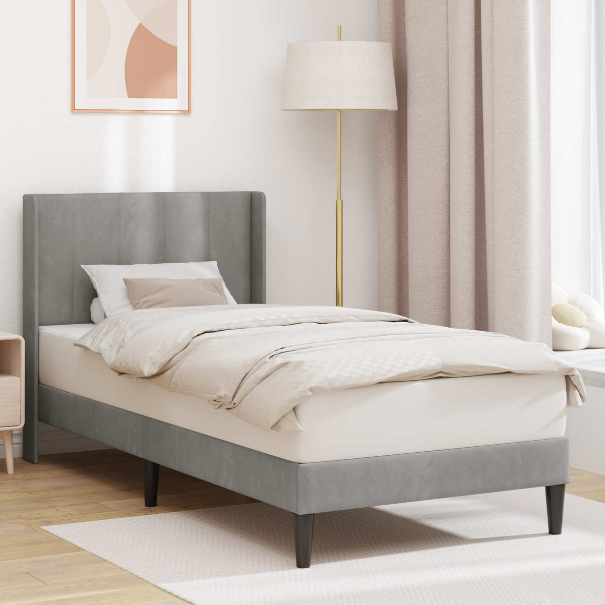 Bedframe met hoofdeinde Lichtgrijs 90 x 200 cm Fluweel is nu te koop bij PeponiXL, paradijselijk wonen!