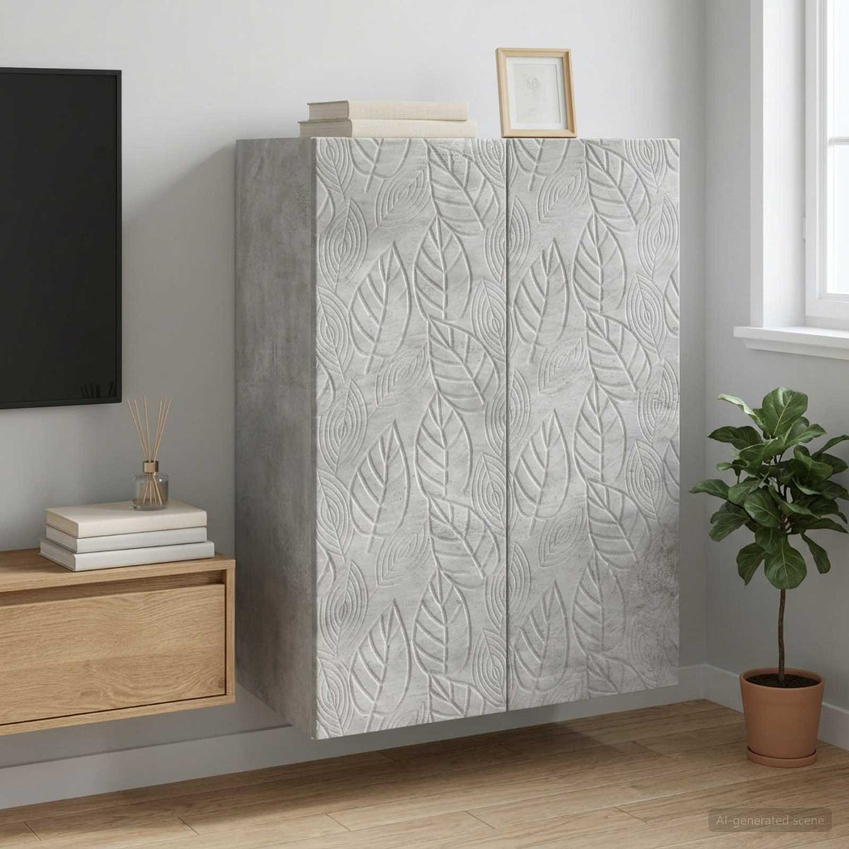 Wandkast Betongrijs 66 x 34,5 x 90 cm Bewerkt hout is nu te koop bij PeponiXL, paradijselijk wonen!