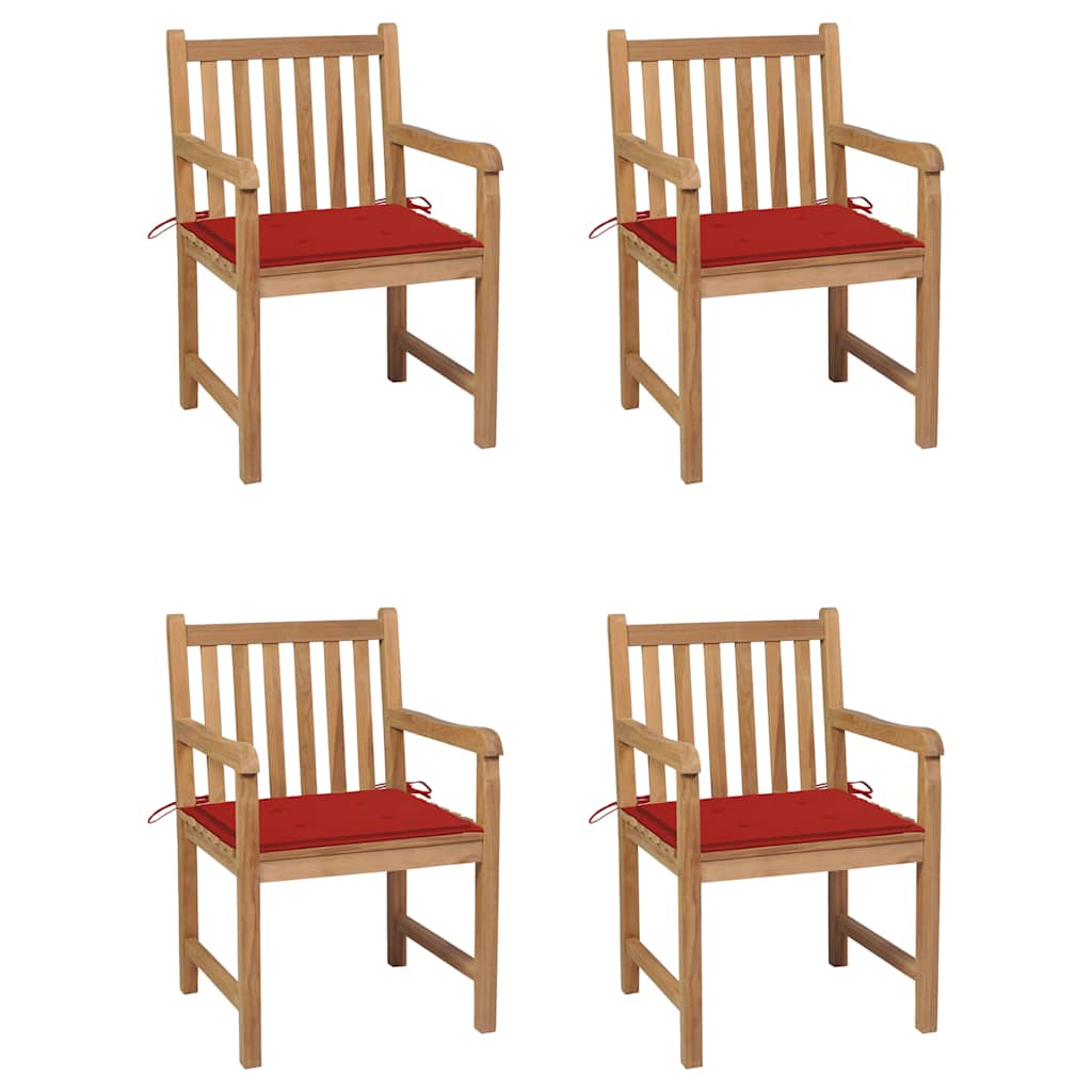 Tuinstoelen 4 st met rode kussens massief teakhout is nu te koop bij PeponiXL, paradijselijk wonen!