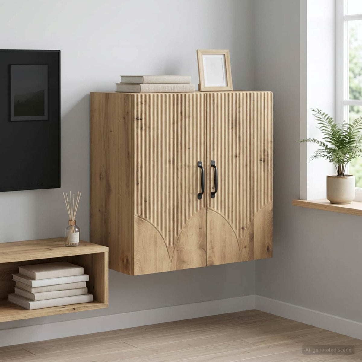 Wandkast 59 x 31 x 60 cm Bewerkt hout Artisanaal eiken is nu te koop bij PeponiXL, paradijselijk wonen!