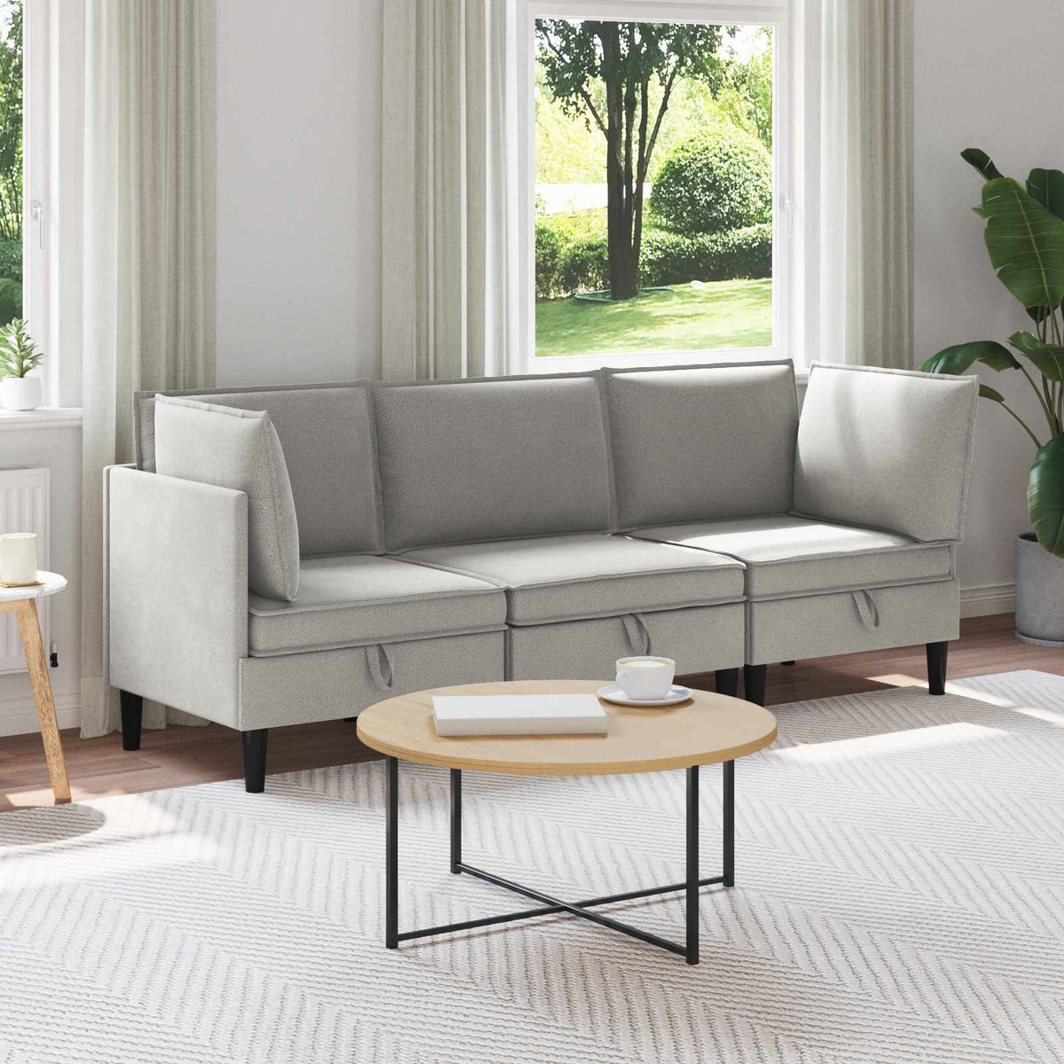 Woonkamer Meubelset 3 pcs Lichtgrijs Stof is nu te koop bij PeponiXL, paradijselijk wonen!