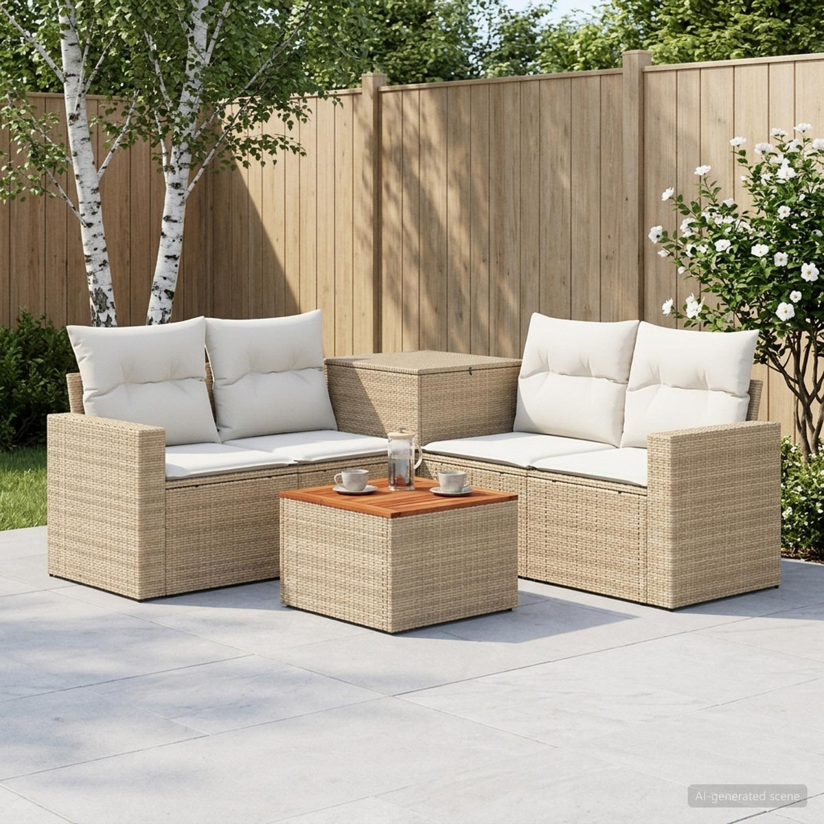 Bankstel 6 st Beige en Crème Wit Poly Rattan en Staal is nu te koop bij PeponiXL, paradijselijk wonen!