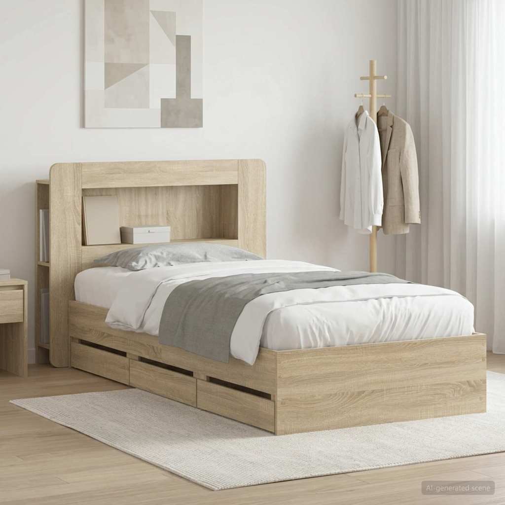 Bedframe met opslag Sonoma Eiken 80 x 200 cm Bewerkt hout is nu te koop bij PeponiXL, paradijselijk wonen!