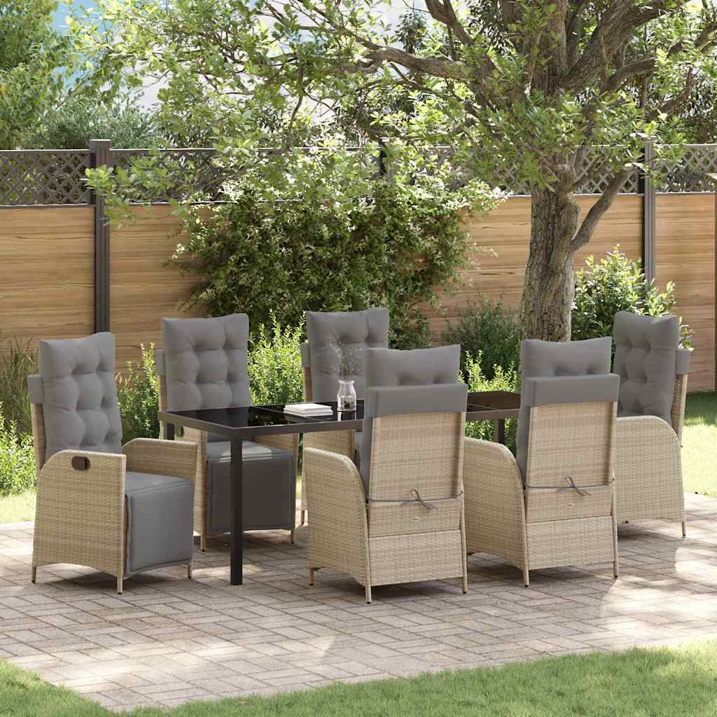 Tuin eettafelset met kussen 7 pcs Beige poly rattan is nu te koop bij PeponiXL, paradijselijk wonen!