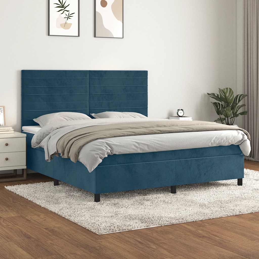 Boxspring met matras fluweel donkerblauw 160x200 cm is nu te koop bij PeponiXL, paradijselijk wonen!