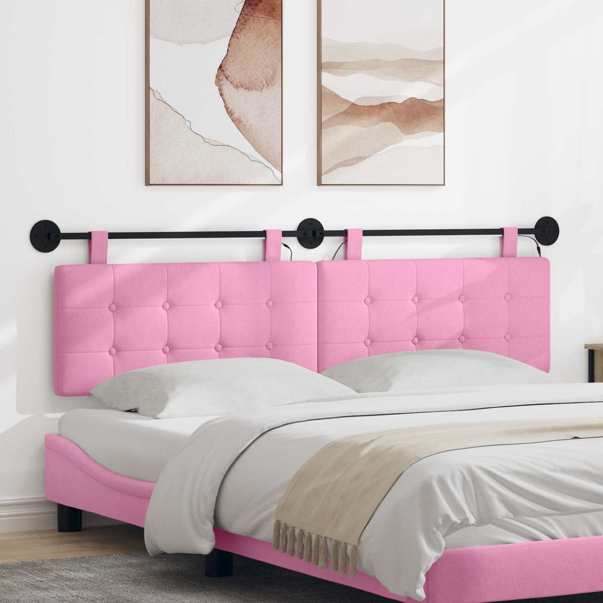 Hangend hoofdbord Met LED-verlichting Roze Stof is nu te koop bij PeponiXL, paradijselijk wonen!