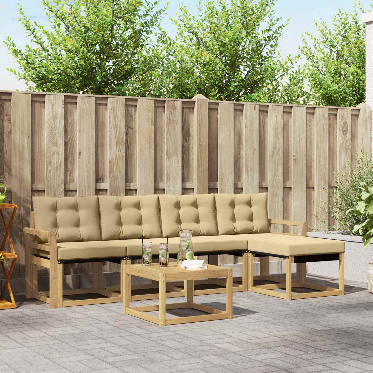 Buiten bankenset met kussen 6 pcs Wit en Beige is nu te koop bij PeponiXL, paradijselijk wonen!