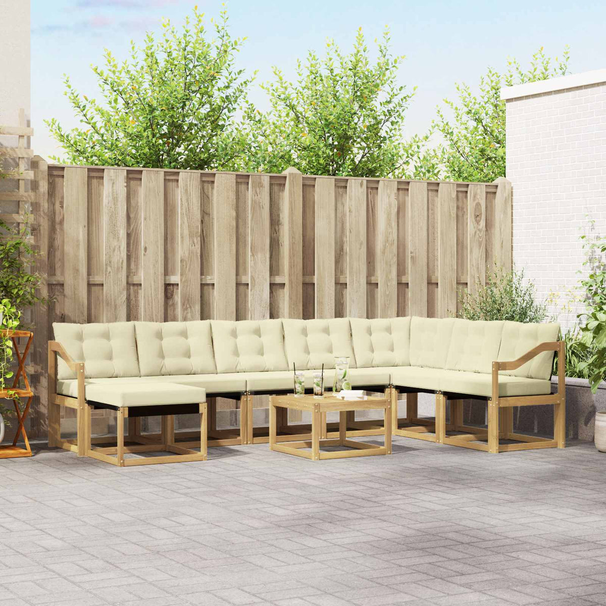Buiten bankenset met kussen 9 pcs Wit en crèmekleurig is nu te koop bij PeponiXL, paradijselijk wonen!