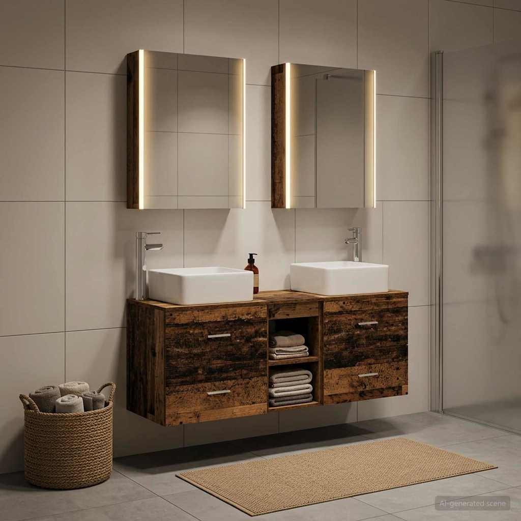 vidaXL Badkamermeubelset 5 st Oud hout Bewerkt hout en glas
