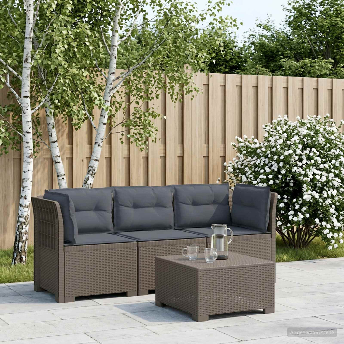3-zits tuinbank met kussens in rattanlook PP Lichtgrijs is nu te koop bij PeponiXL, paradijselijk wonen!
