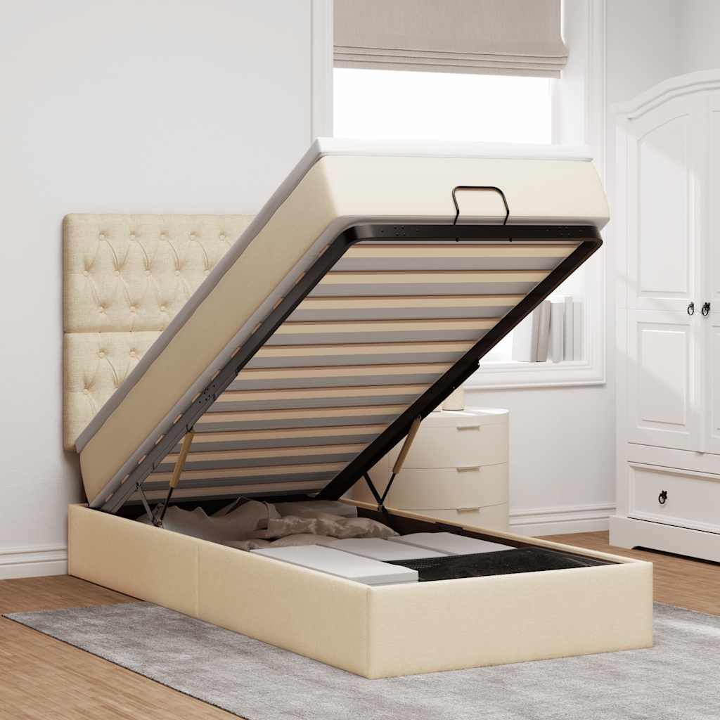 Ottoman bed met matras 90x190cm stof crèmekleurig is nu te koop bij PeponiXL, paradijselijk wonen!