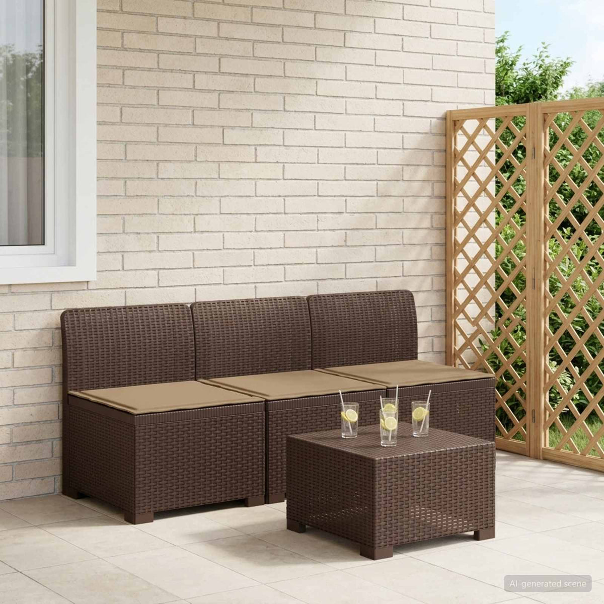 3-zits tuinbank met kussens in rattanlook PP Bruin is nu te koop bij PeponiXL, paradijselijk wonen!