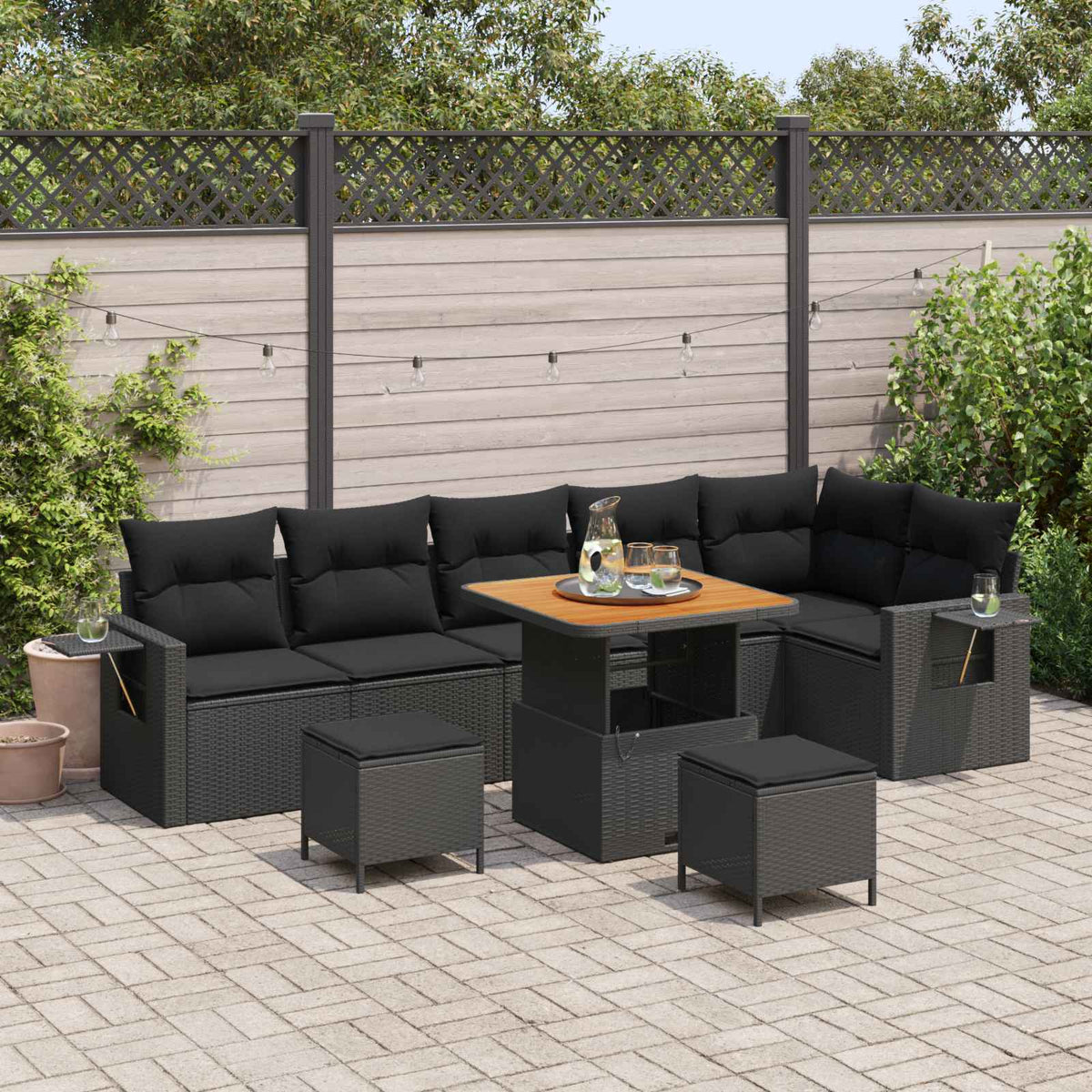 Tuinbankenset met kussen 11 pcs Zwart poly rattan is nu te koop bij PeponiXL, paradijselijk wonen!