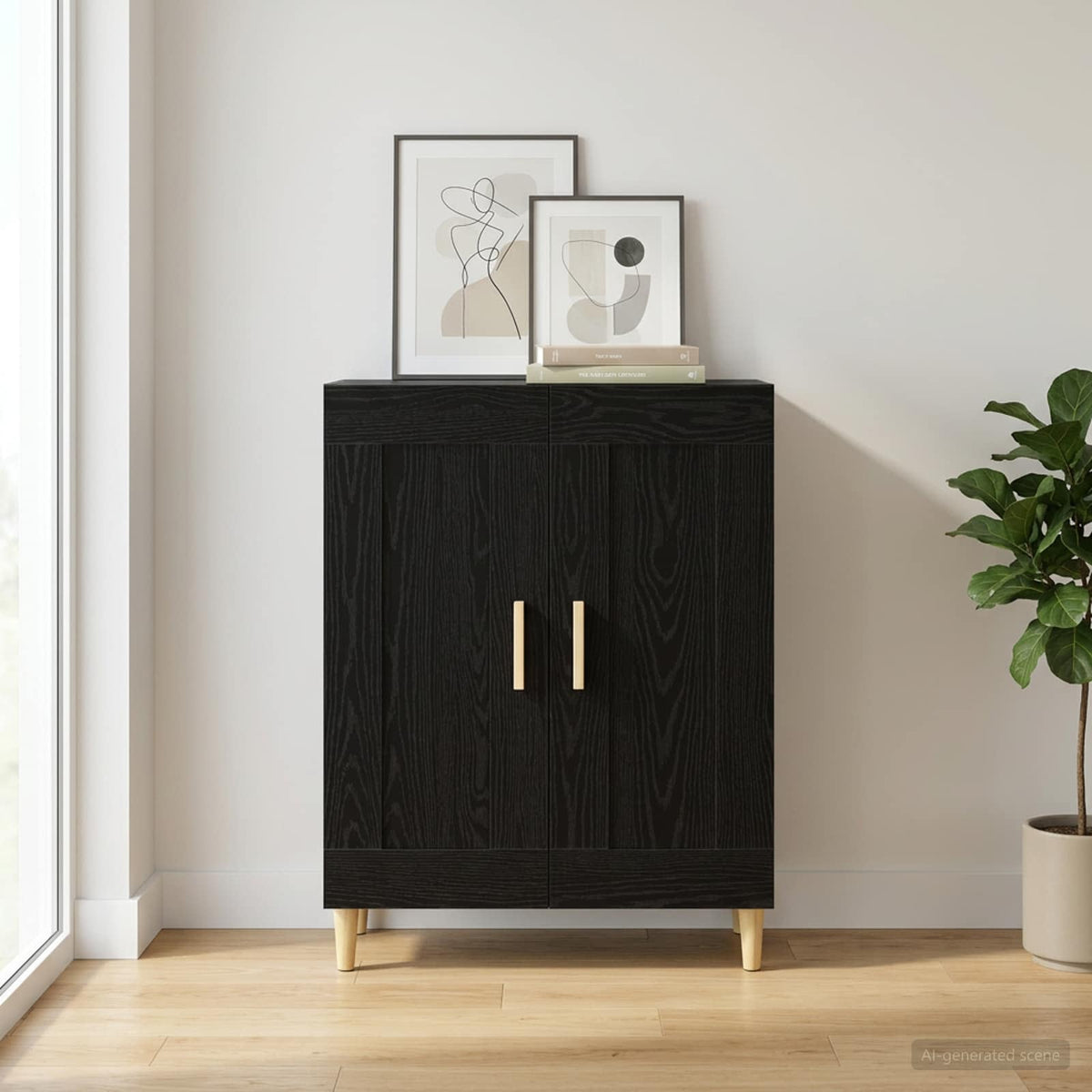 Dressoir Zwart eiken 69,5 x 34 x 90 cm Bewerkt hout is nu te koop bij PeponiXL, paradijselijk wonen!