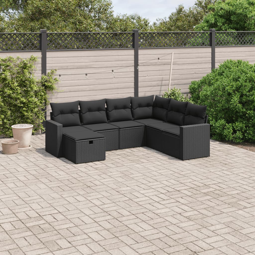 7-delige Loungeset met kussens poly rattan zwart is nu te koop bij PeponiXL, paradijselijk wonen!
