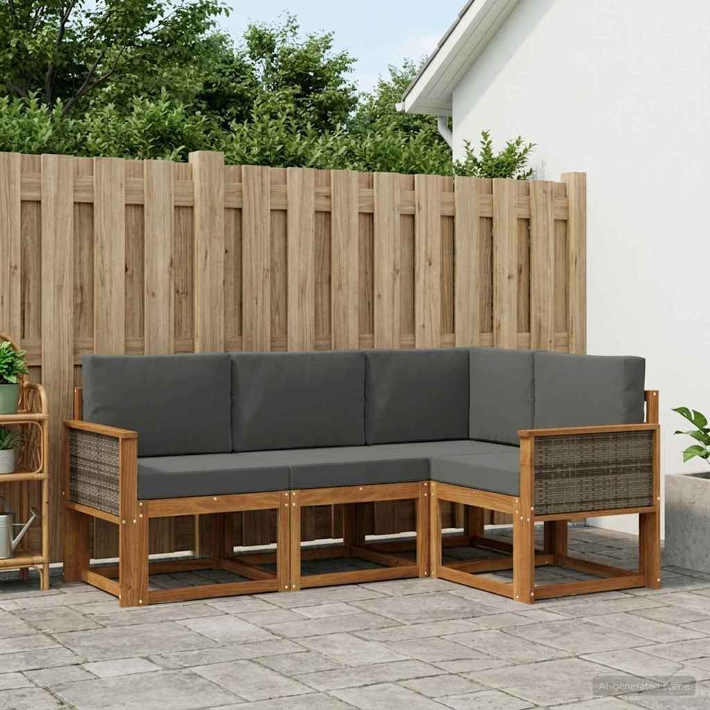 Buiten bankenset 4 pcs Natuurlijk en Antraciet Polyester is nu te koop bij PeponiXL, paradijselijk wonen!