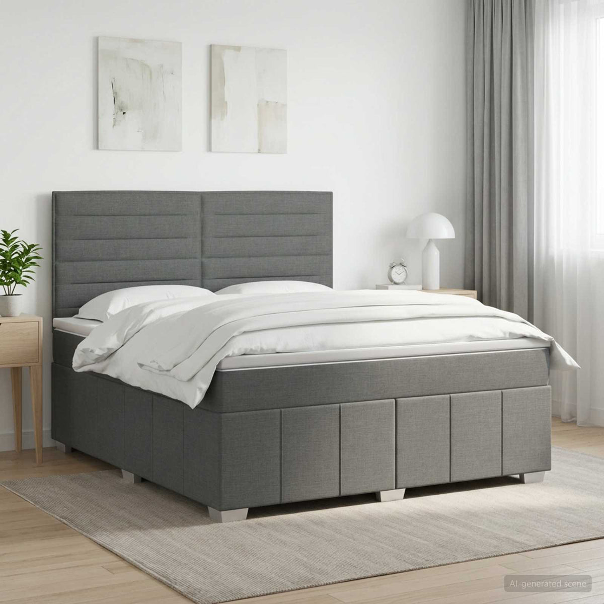 Boxspringbed met matras Donkergrijs 140 x 200 cm Stof is nu te koop bij PeponiXL, paradijselijk wonen!