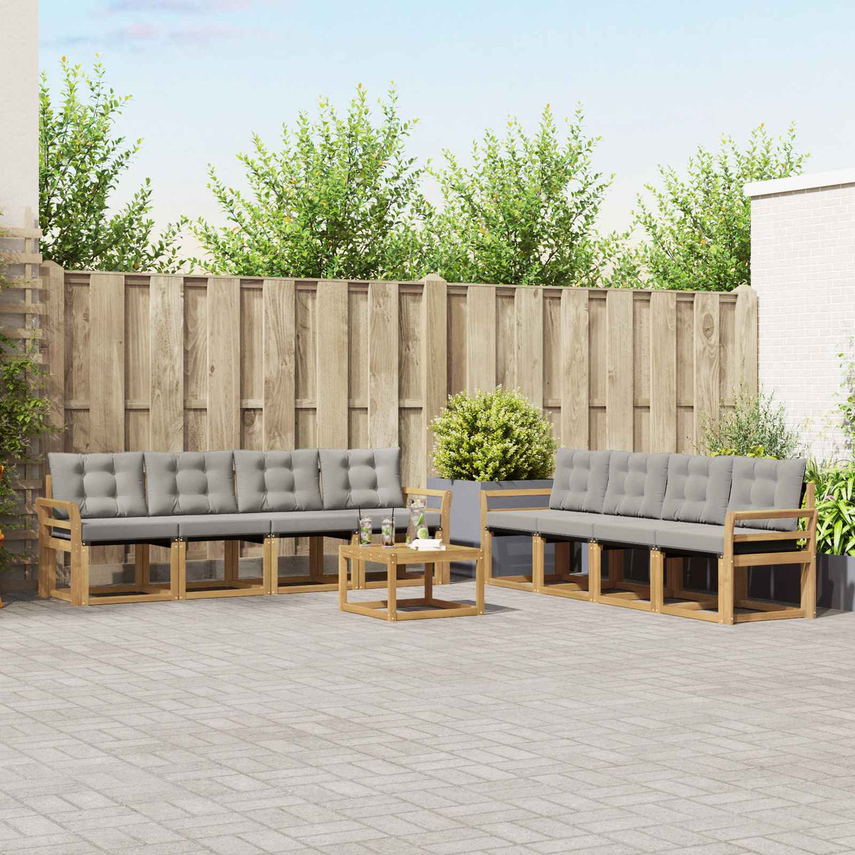 Buiten bankenset met kussen 9 pcs Wit en Lichtgrijs is nu te koop bij PeponiXL, paradijselijk wonen!
