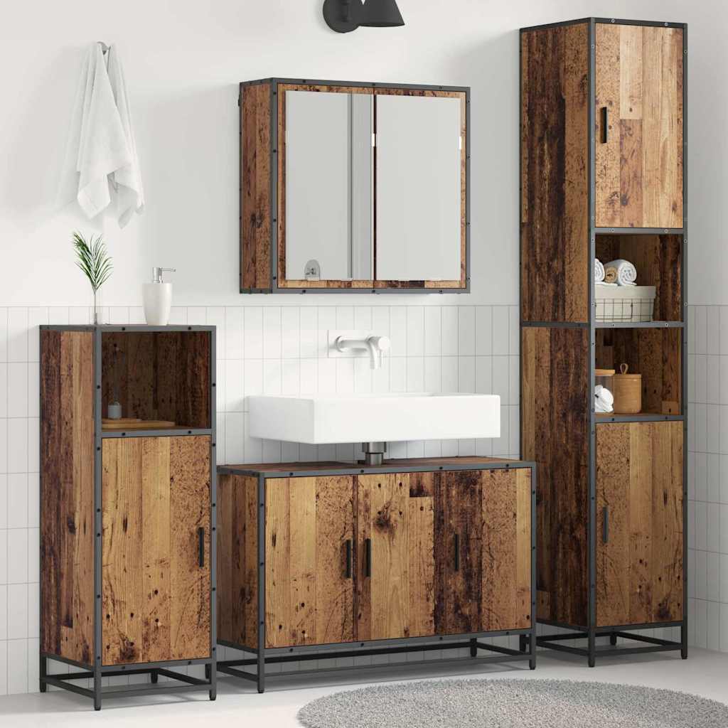 Badkamermeubelset met plank 3 pcs Oud Hout Bewerkt hout is nu te koop bij PeponiXL, paradijselijk wonen!