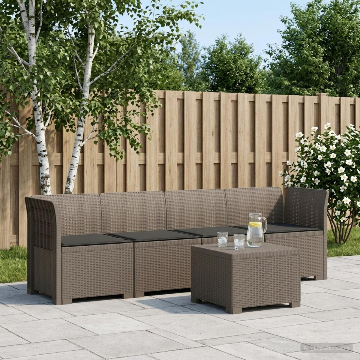4-Persoons Tuin Sofa met Kussens Rieten Look PP Lichtgrijs is nu te koop bij PeponiXL, paradijselijk wonen!