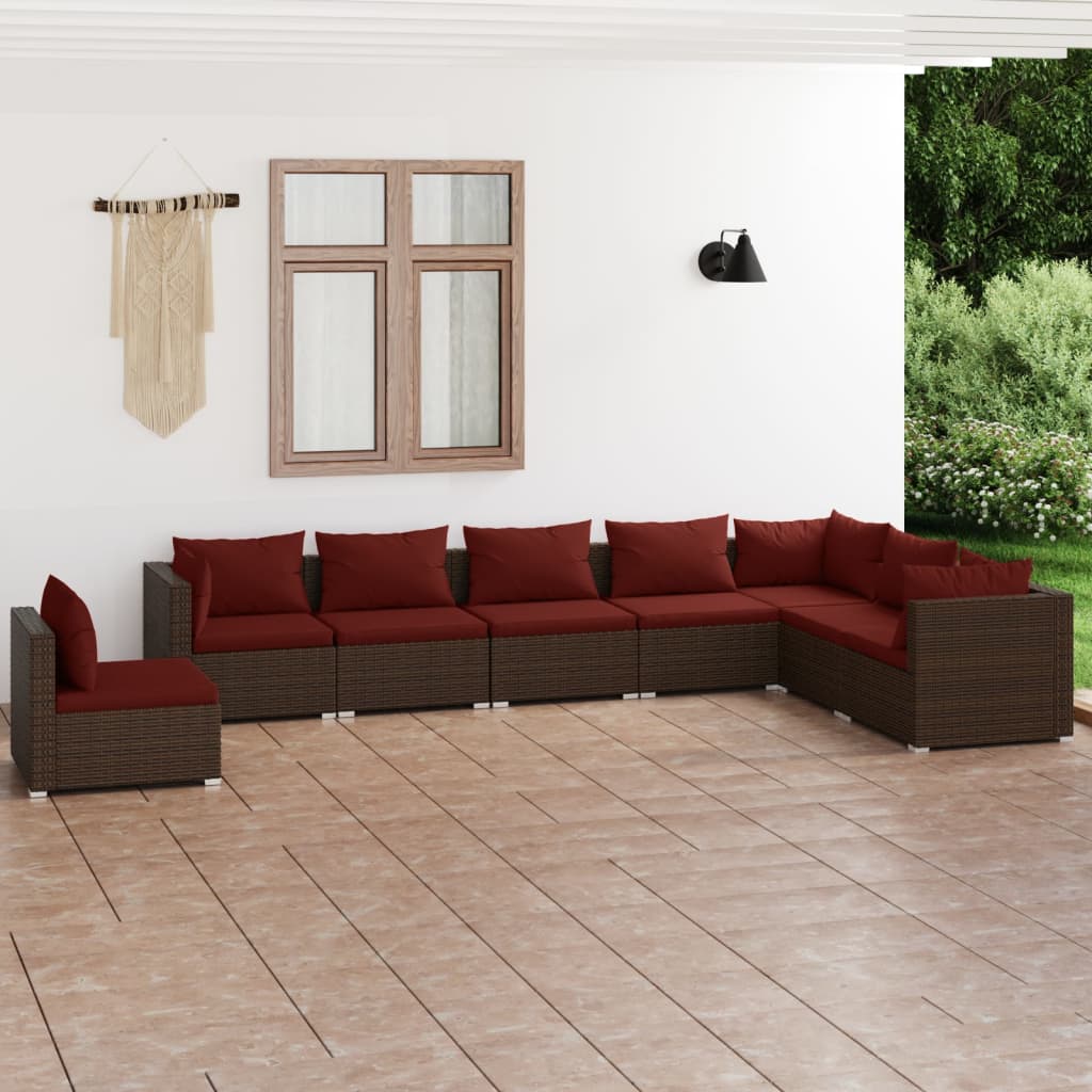 8-delige Loungeset met kussens poly rattan bruin is nu te koop bij PeponiXL, paradijselijk wonen!