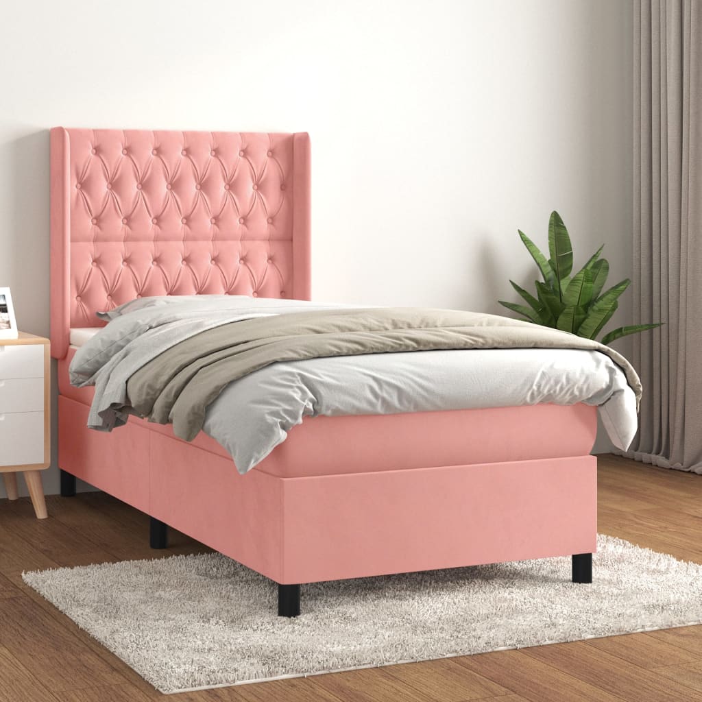 Boxspring met matras fluweel roze 80x200 cm is nu te koop bij PeponiXL, paradijselijk wonen!