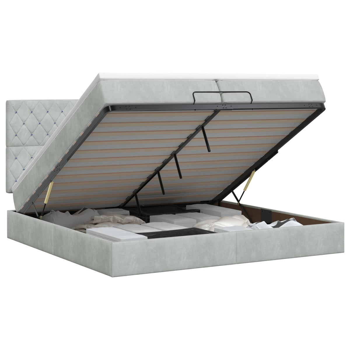 Ottoman bed met matras Lichtgrijs 200 x 200 cm Fluweel is nu te koop bij PeponiXL, paradijselijk wonen!