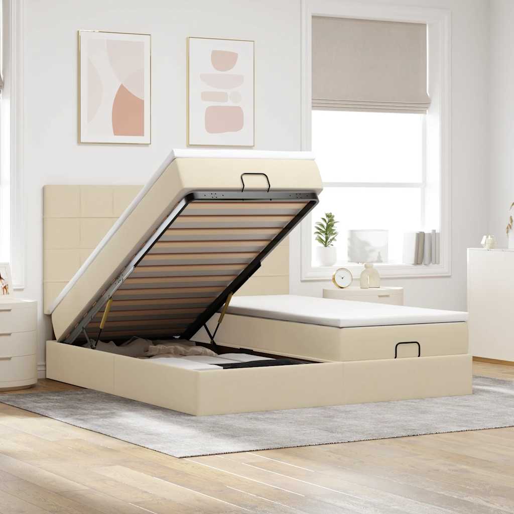 Ottoman bed met matrassen 180x200cm stof crèmekleurig is nu te koop bij PeponiXL, paradijselijk wonen!