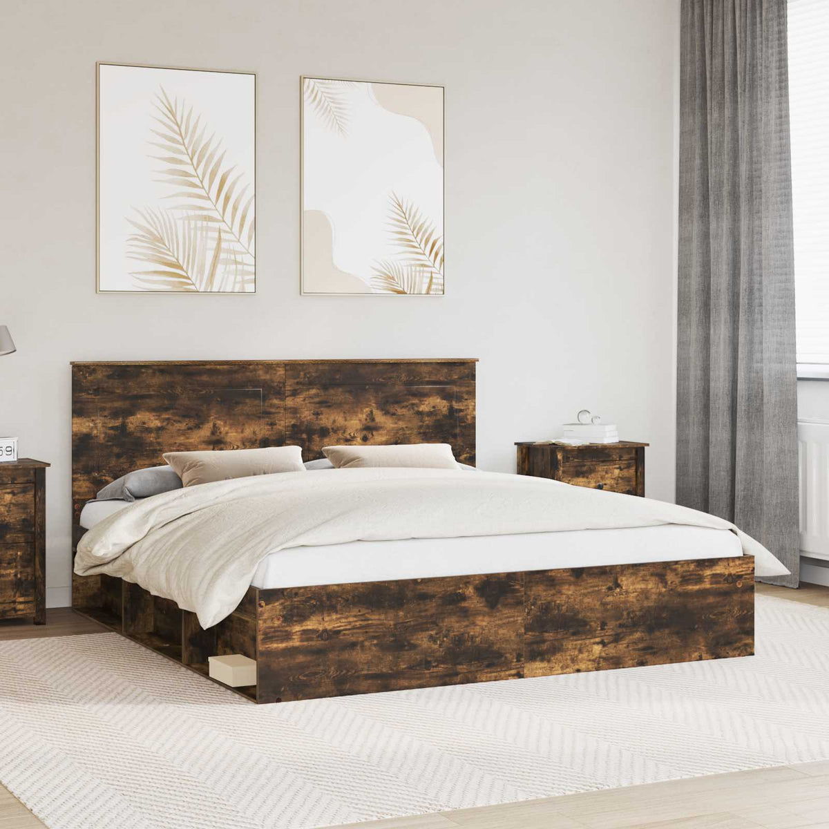 Bedframe Gerookt eiken 180 x 200 cm Massief grenenhout is nu te koop bij PeponiXL, paradijselijk wonen!