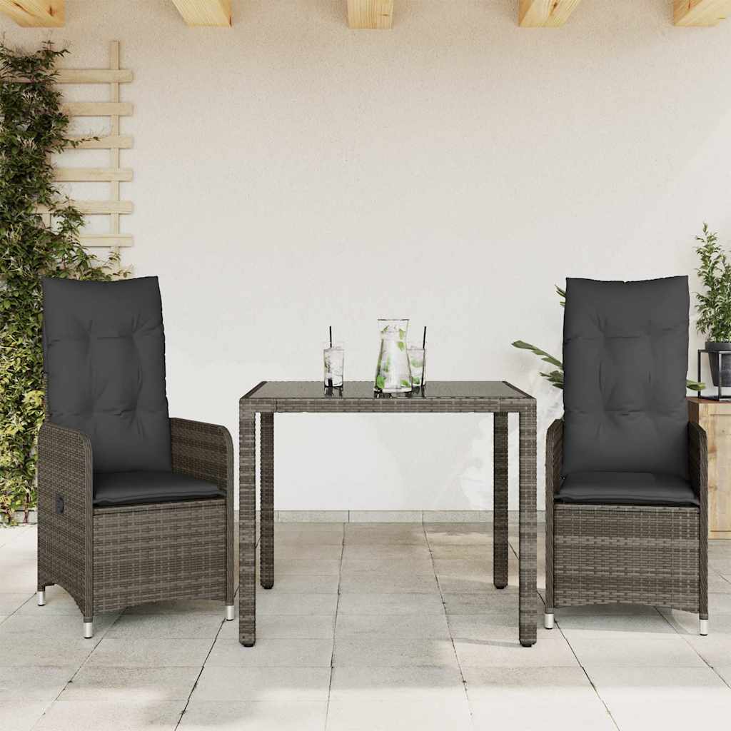 3-delige Bistroset met kussens poly rattan grijs is nu te koop bij PeponiXL, paradijselijk wonen!