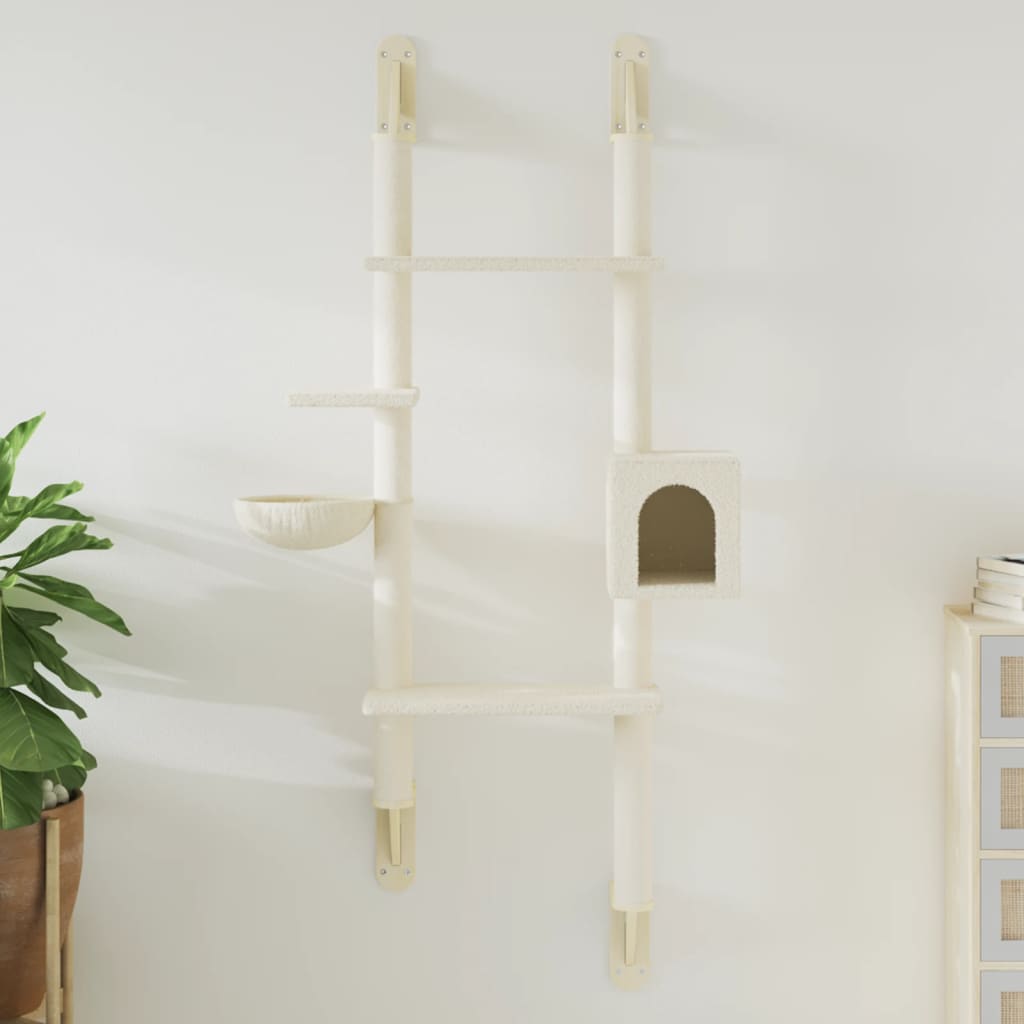 Kattenmeubel wandgemonteerd met krabpaal 180 cm crèmekleurig is nu te koop bij PeponiXL, paradijselijk wonen!