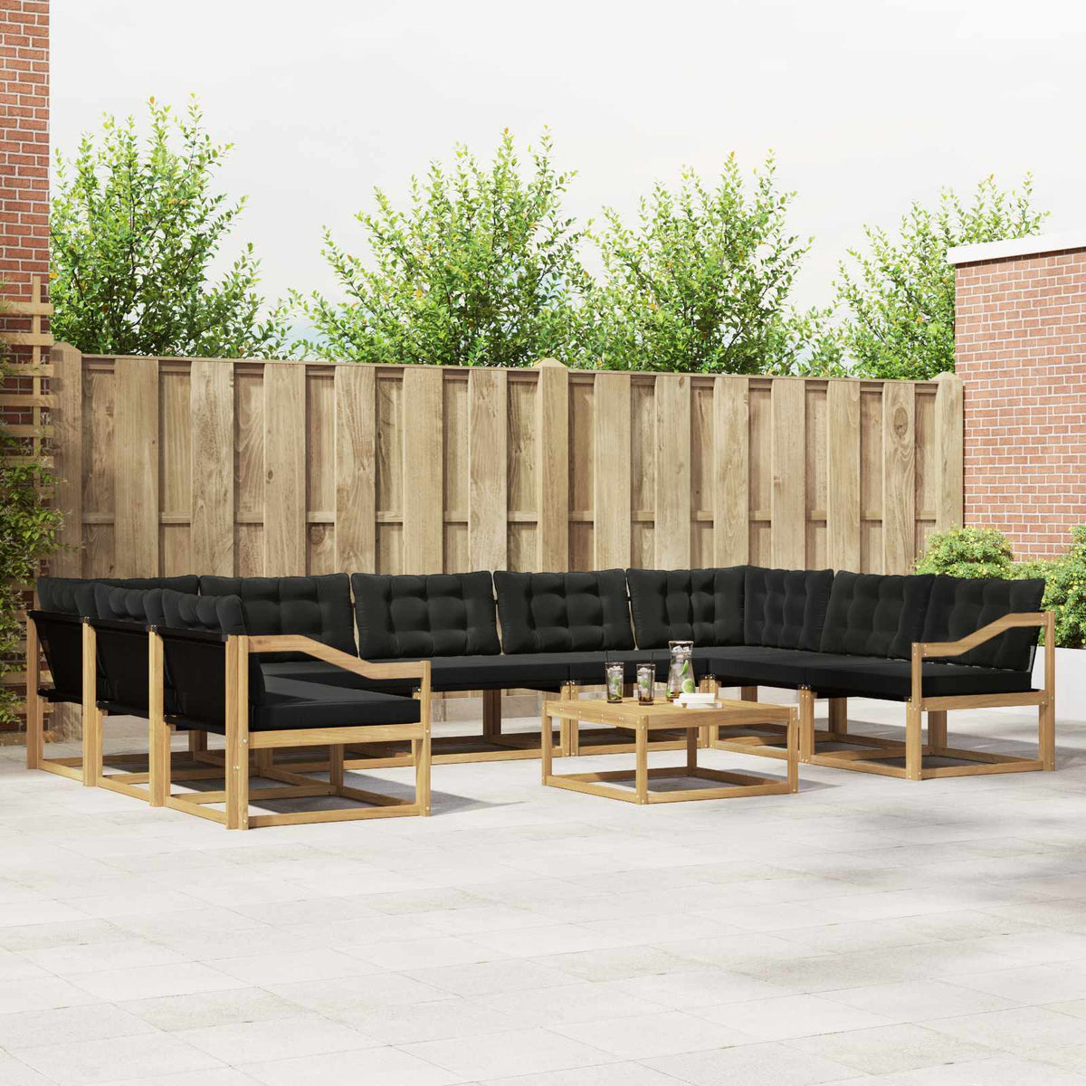 Buiten bankenset met kussen 10 pcs Wit en zwart is nu te koop bij PeponiXL, paradijselijk wonen!