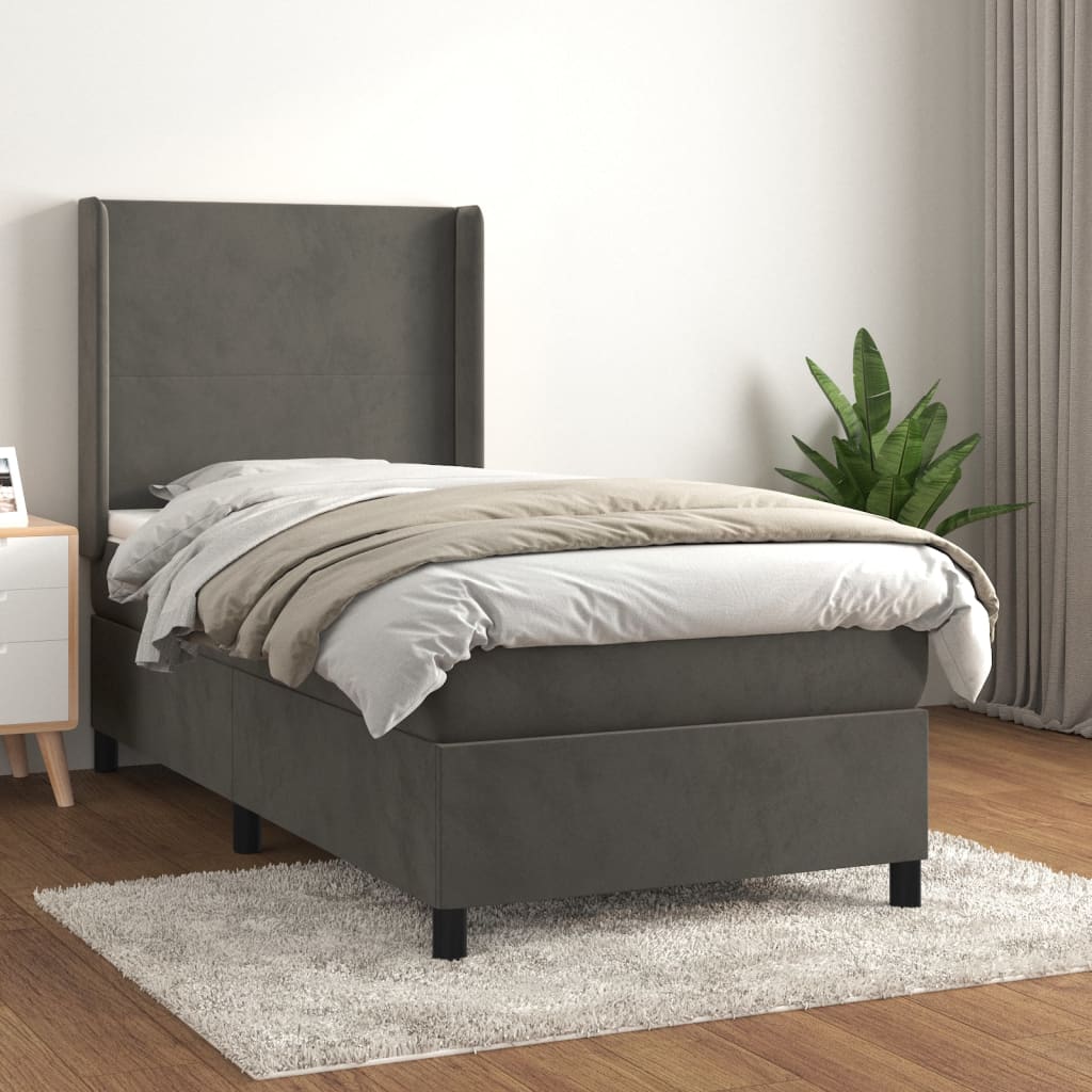 Boxspring met matras fluweel donkergrijs 100x200 cm is nu te koop bij PeponiXL, paradijselijk wonen!