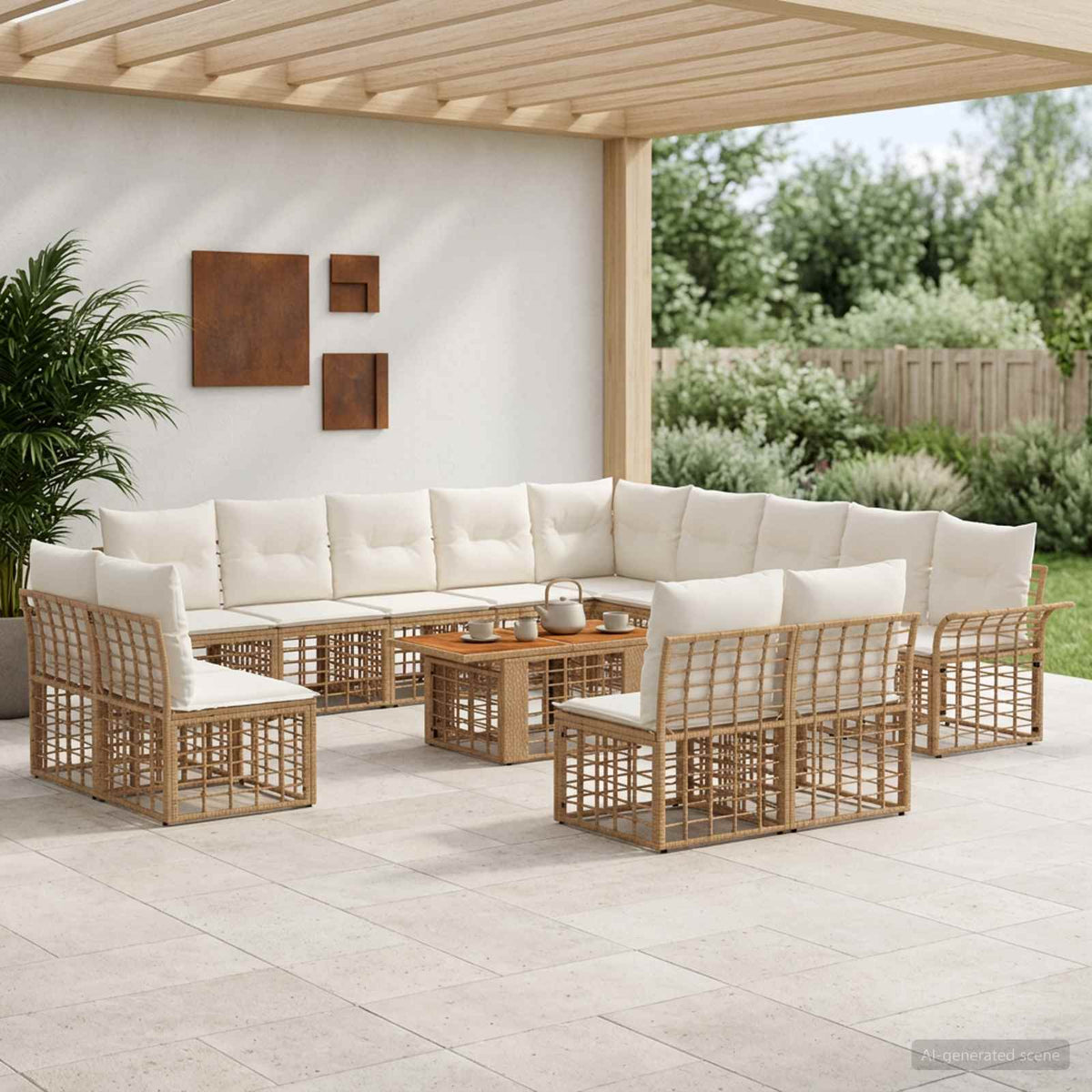 Tuinbankenset 14 st Natuurlijk en Crème Wit poly rattan is nu te koop bij PeponiXL, paradijselijk wonen!