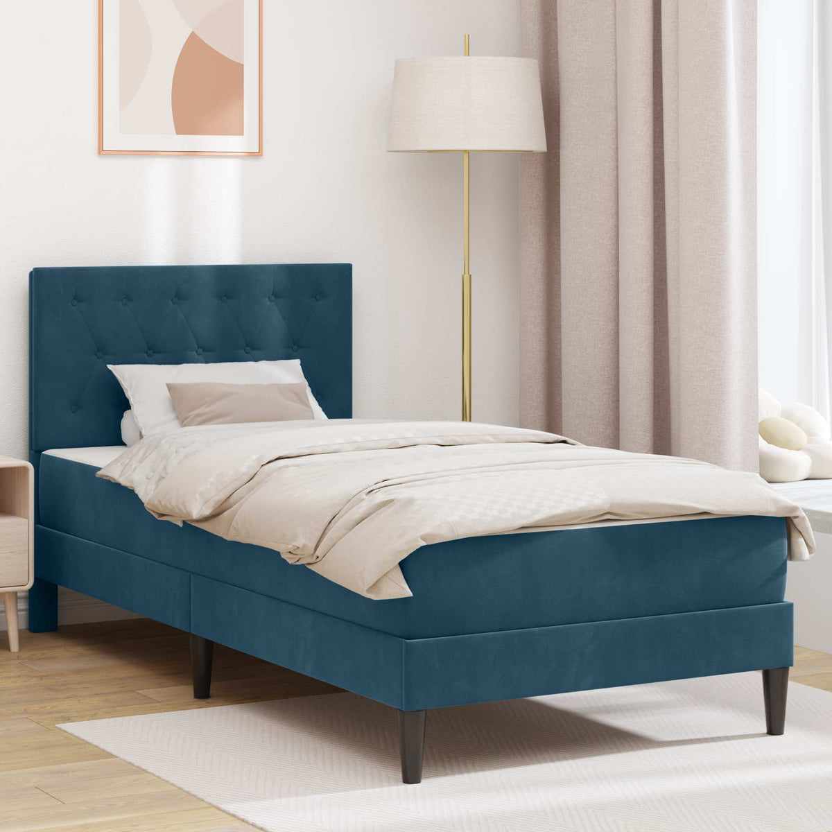 Bedframe met matras met hoofdeinde Blauw 90 x 200 cm Fluweel is nu te koop bij PeponiXL, paradijselijk wonen!