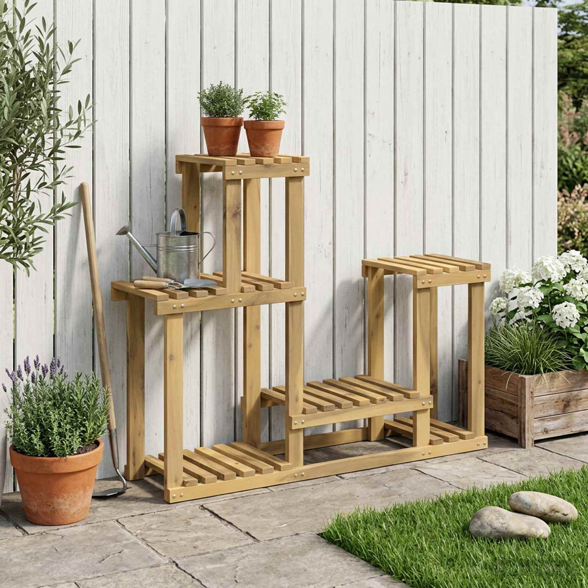 Plantenstandaard Wit 90 x 25 x 73 cm Massief Acaciahout is nu te koop bij PeponiXL, paradijselijk wonen!