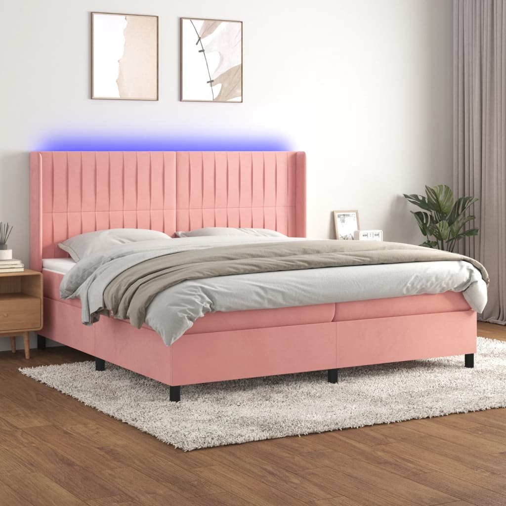 Boxspring met matras en LED fluweel roze 200x200 cm is nu te koop bij PeponiXL, paradijselijk wonen!