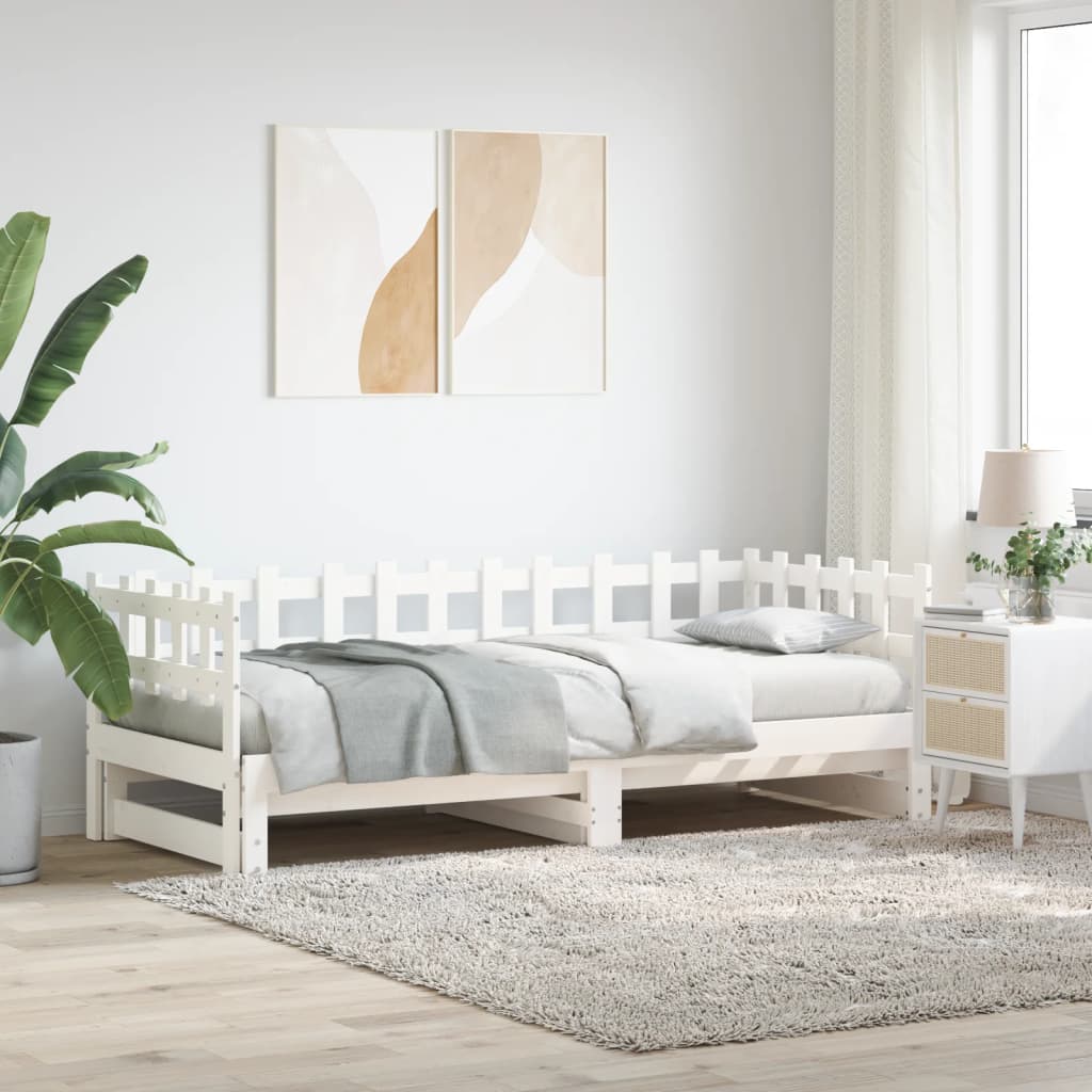 Slaapbank uitschuifbaar massief grenenhout wit 2x(90x200) cm is nu te koop bij PeponiXL, paradijselijk wonen!