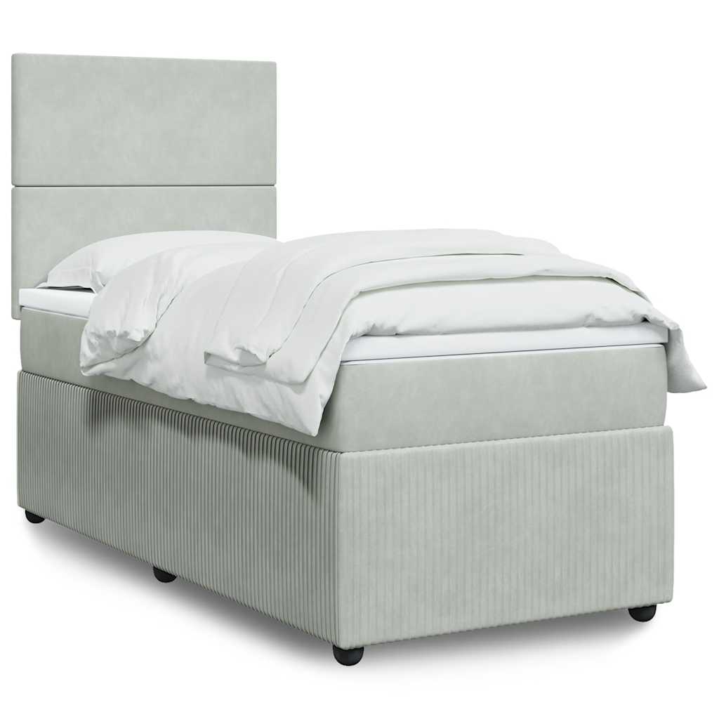 Boxspring met matras fluweel lichtgrijs 90x200 cm is nu te koop bij PeponiXL, paradijselijk wonen!