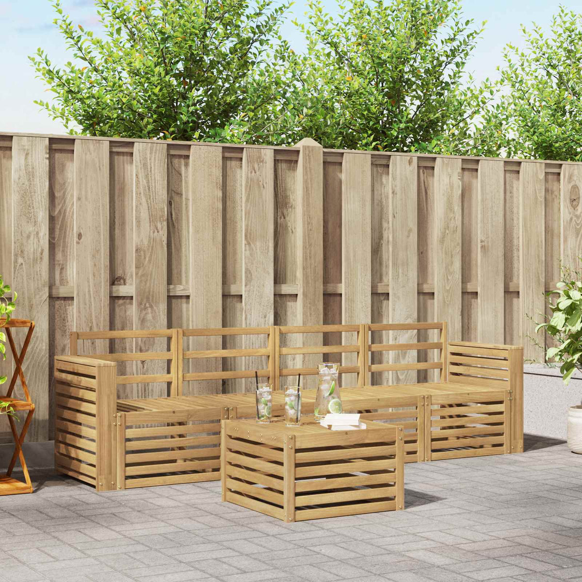 Buiten bankenset 5 pcs Wit Massief Acaciahout is nu te koop bij PeponiXL, paradijselijk wonen!