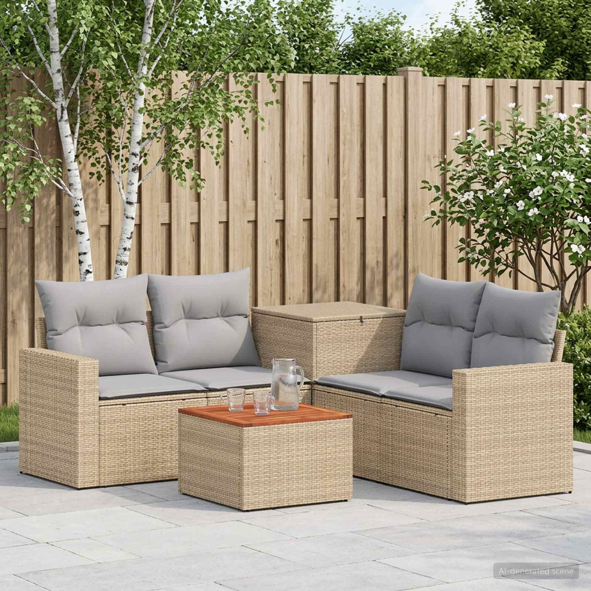 Bankstel 6 st Beige en Licht Grijs Poly Rattan en Staal is nu te koop bij PeponiXL, paradijselijk wonen!
