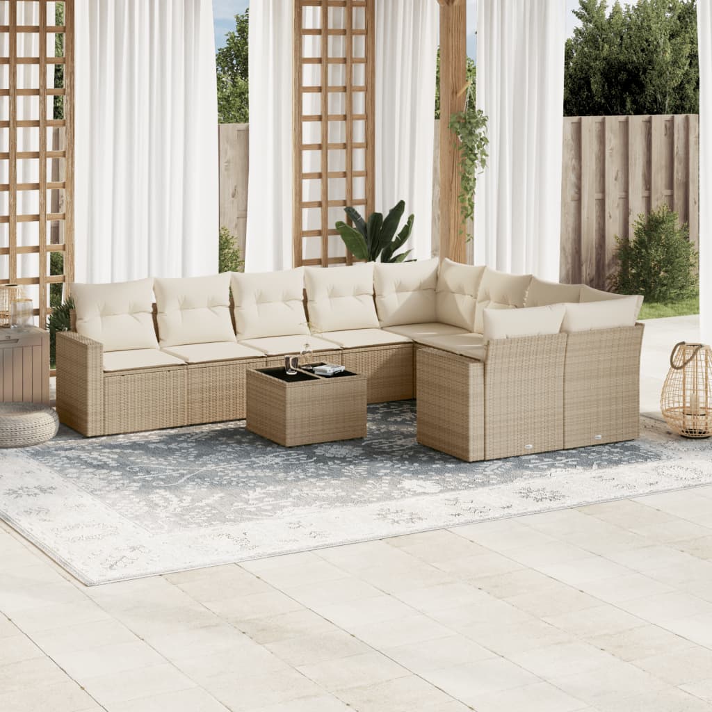 10-delige Loungeset met kussens poly rattan beige is nu te koop bij PeponiXL, paradijselijk wonen!