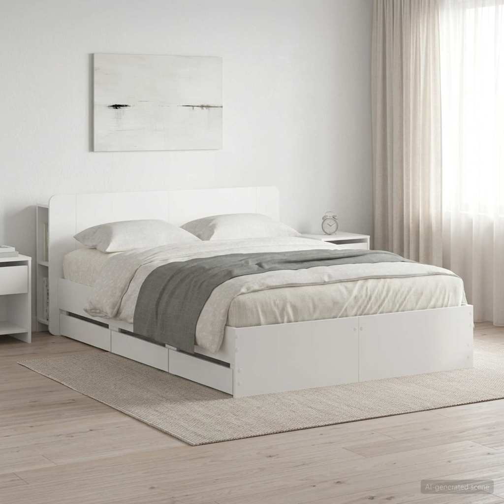 Bedframe met opslag Wit 150 x 200 cm Bewerkt hout is nu te koop bij PeponiXL, paradijselijk wonen!