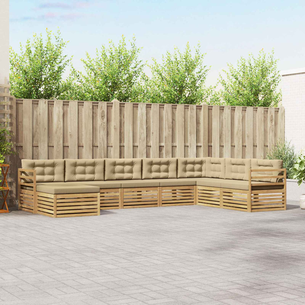 Buiten bankenset met kussen 8 pcs Wit en Beige Polyester is nu te koop bij PeponiXL, paradijselijk wonen!