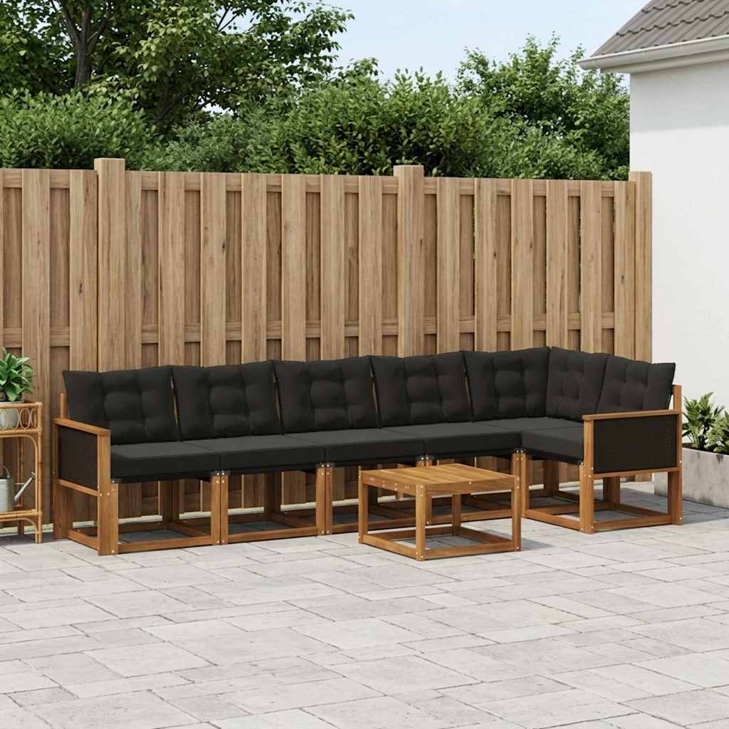 Buiten bankenset met kussen 7 pcs Naturel en Zwart is nu te koop bij PeponiXL, paradijselijk wonen!
