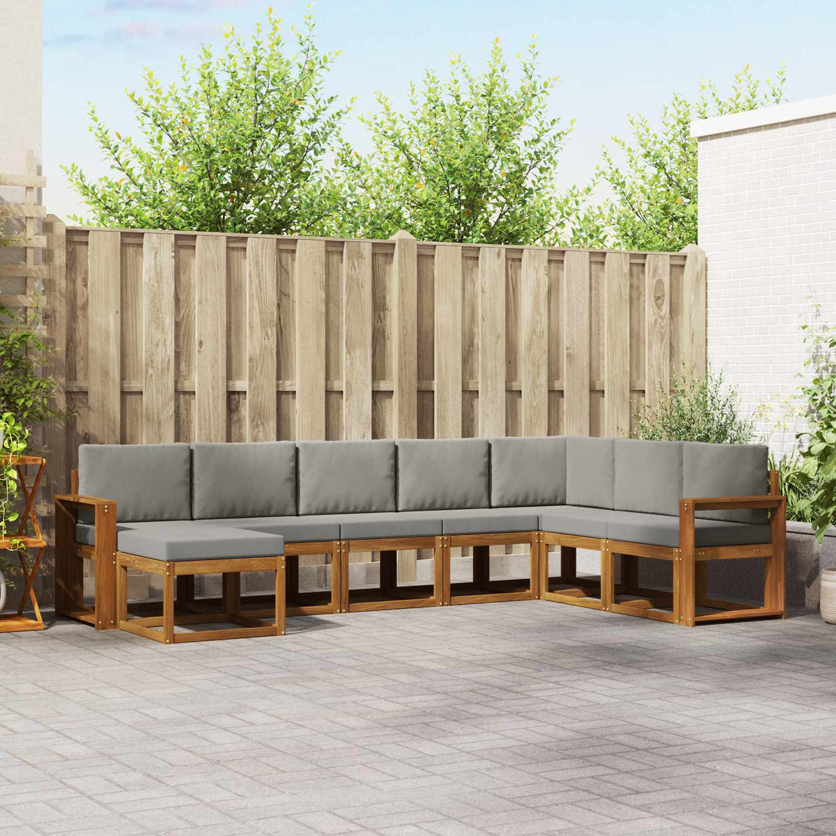 Buiten bankenset met kussen 8 pcs Natuurlijk en Lichtgrijs is nu te koop bij PeponiXL, paradijselijk wonen!