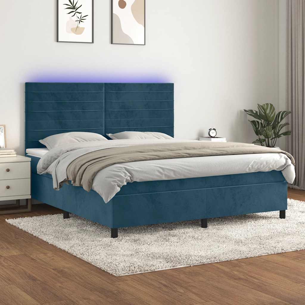 Boxspring met matras en LED fluweel donkerblauw 160x200 cm is nu te koop bij PeponiXL, paradijselijk wonen!