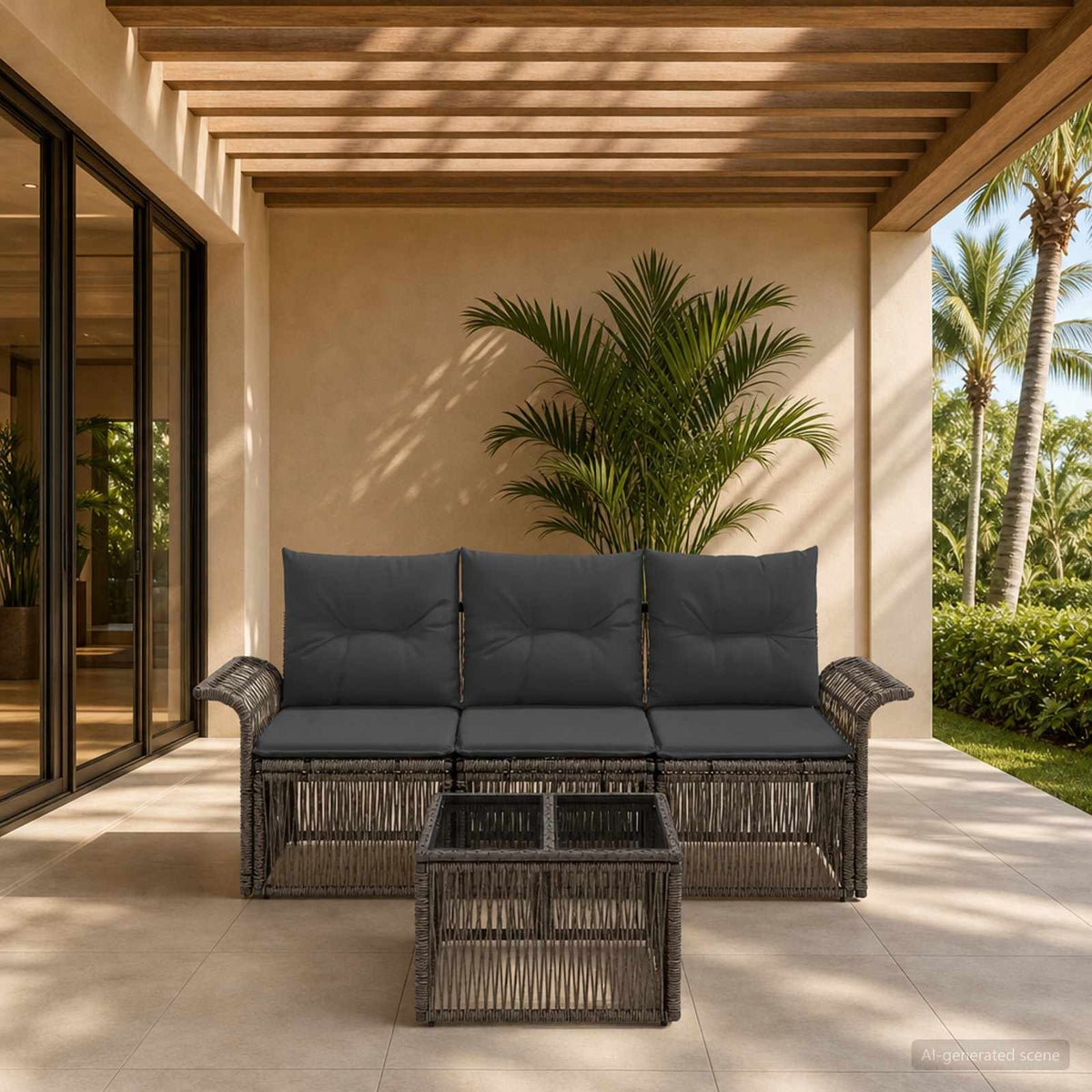 Tuinbankenset 4 pcs Grijs poly rattan is nu te koop bij PeponiXL, paradijselijk wonen!
