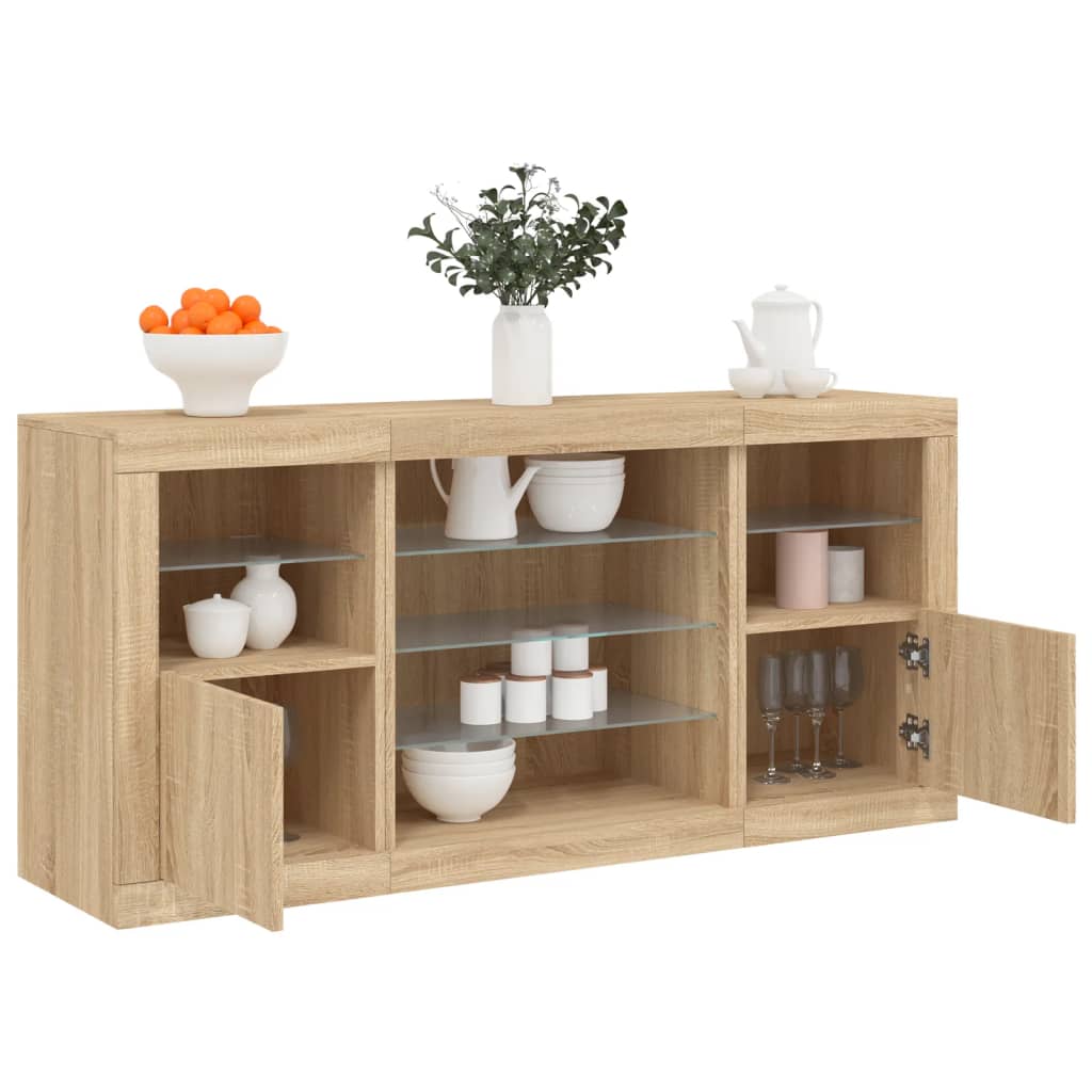 Dressoir met LED-verlichting 142,5x37x67 cm sonoma eikenkleurig is nu te koop bij PeponiXL, paradijselijk wonen!