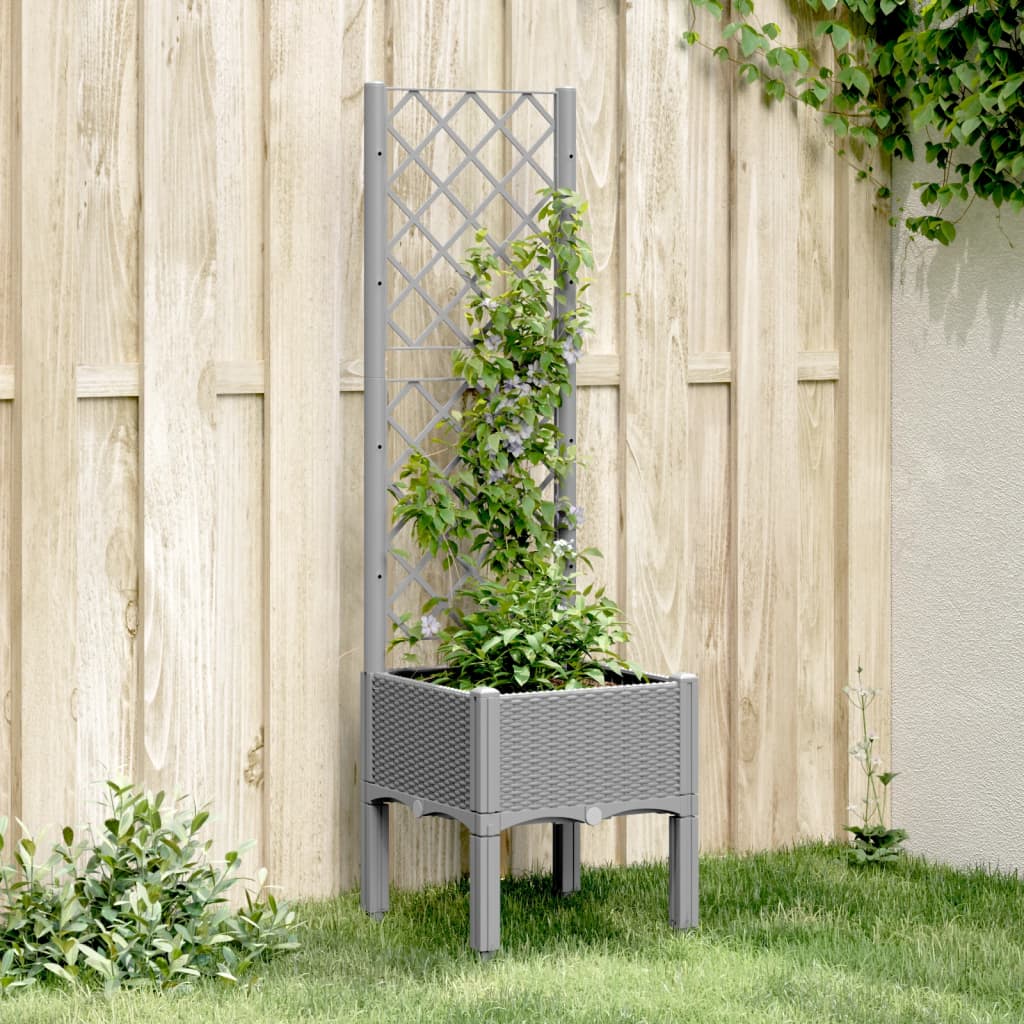 Plantenbak met latwerk 40x40x142 cm polypropeen lichtgrijs is nu te koop bij PeponiXL, paradijselijk wonen!